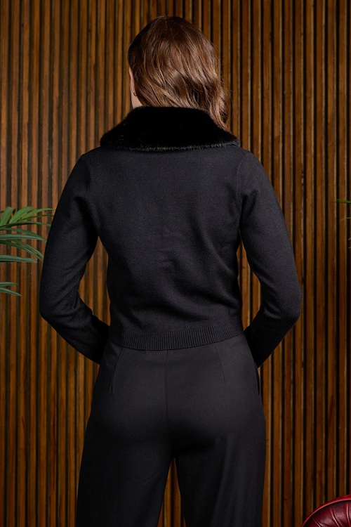 Banned Retro - Gilet en maille à col en fausse fourrure Sonia en noir 3