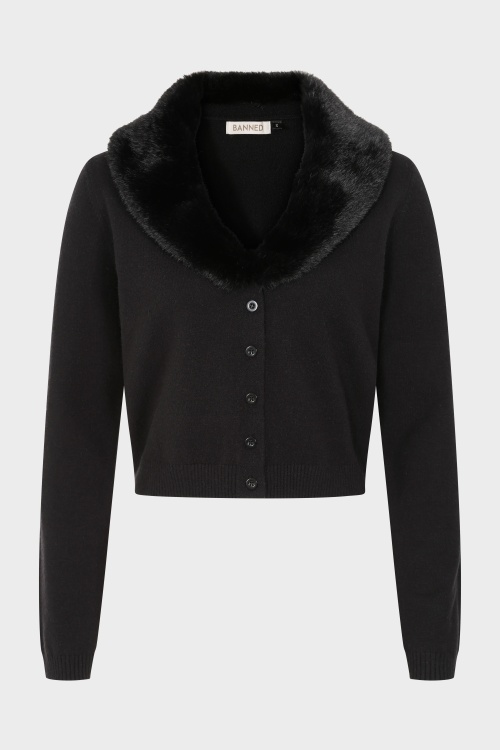 Banned Retro - Gilet en maille à col en fausse fourrure Sonia en noir 2