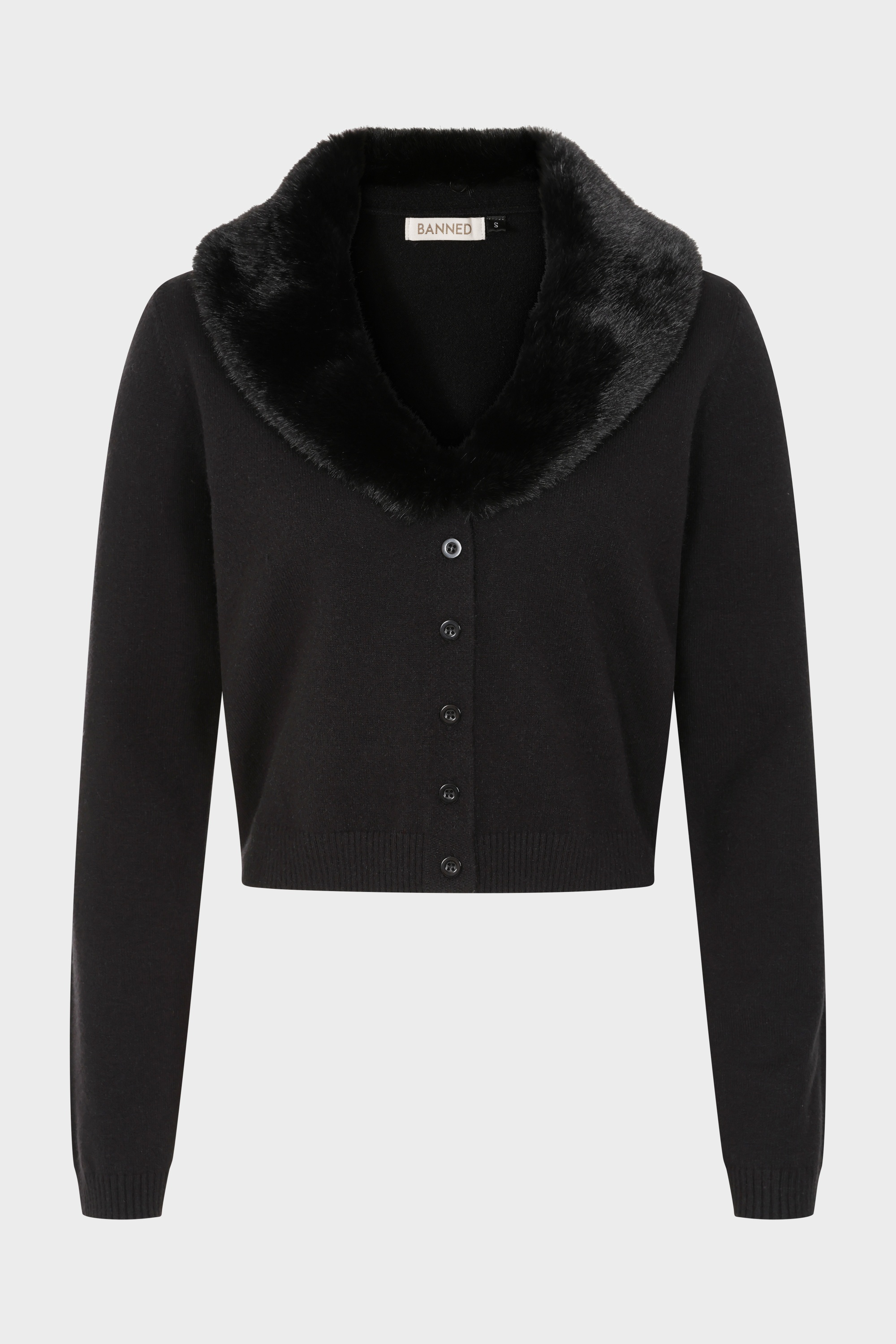 Banned Retro - Gilet en maille à col en fausse fourrure Sonia en noir 2