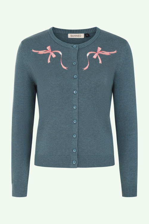 Banned Retro - Angela Bow Cardigan in Teal 2