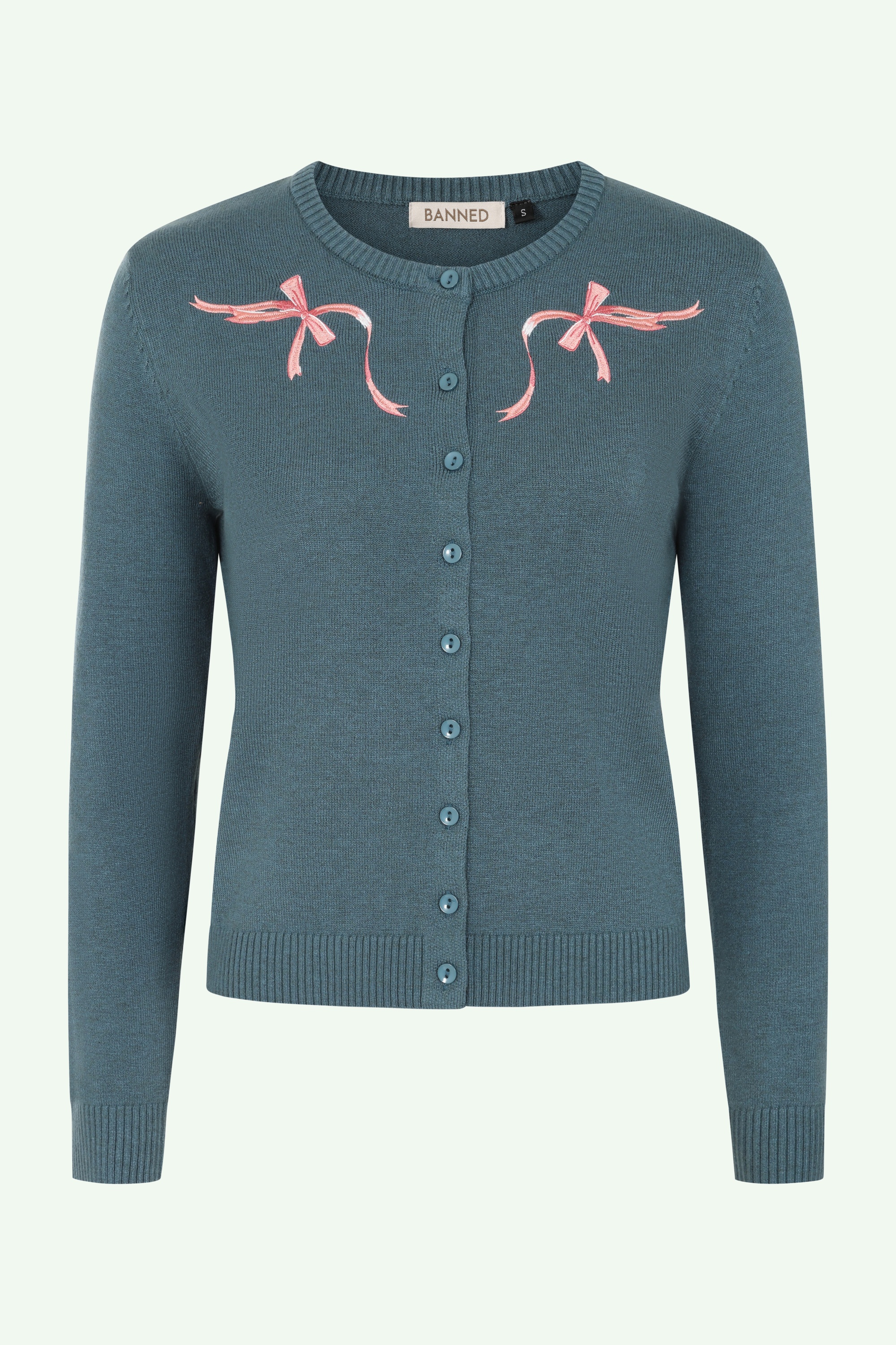 Banned Retro - Angela Bow Cardigan in Teal 2