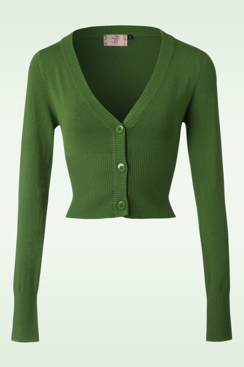 Banned Retro - Lets Go Dancing Cardigan Années 50 en Vert Olive