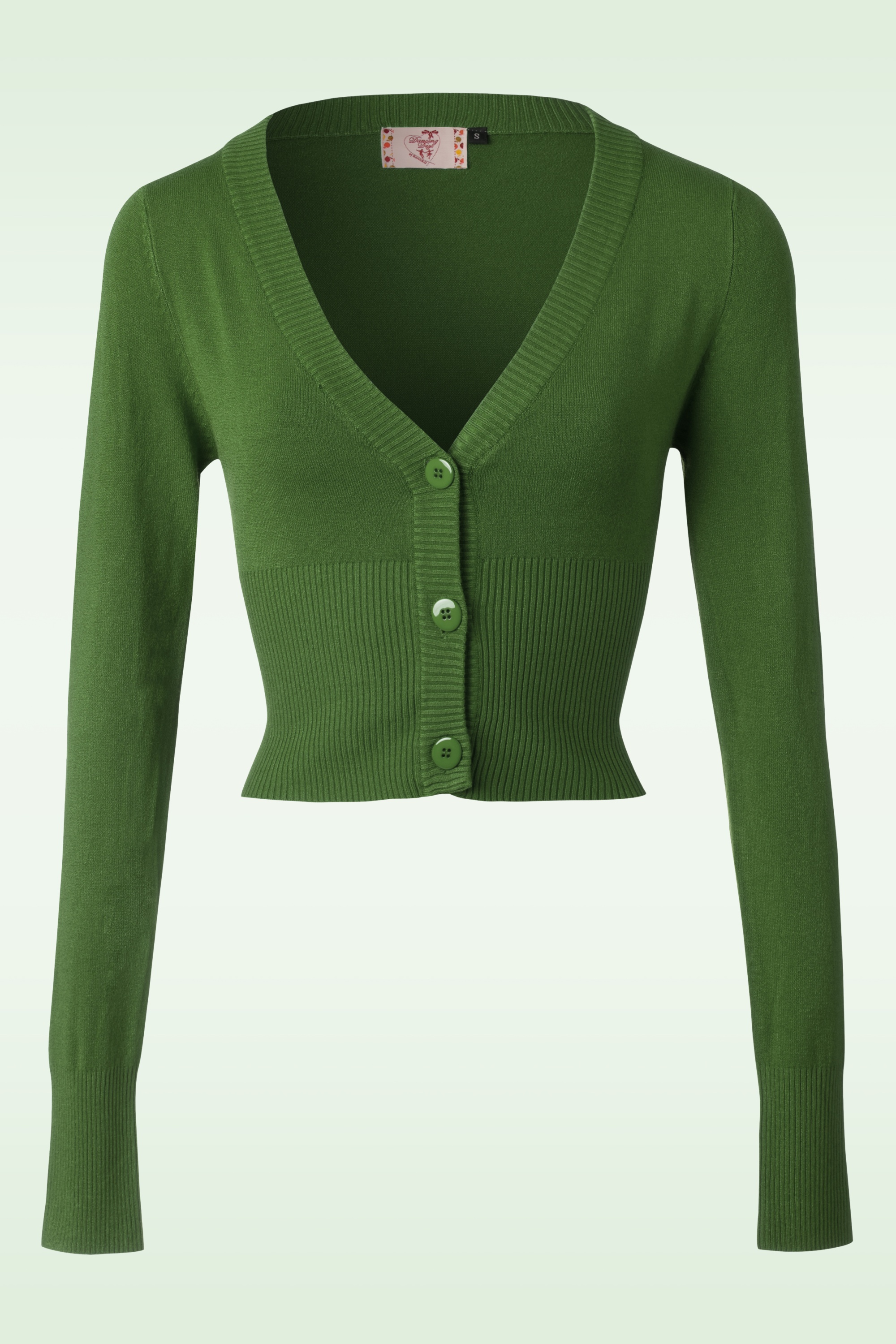 Banned Retro - 50s Lets Go Dancing Cardigan in Olive Green