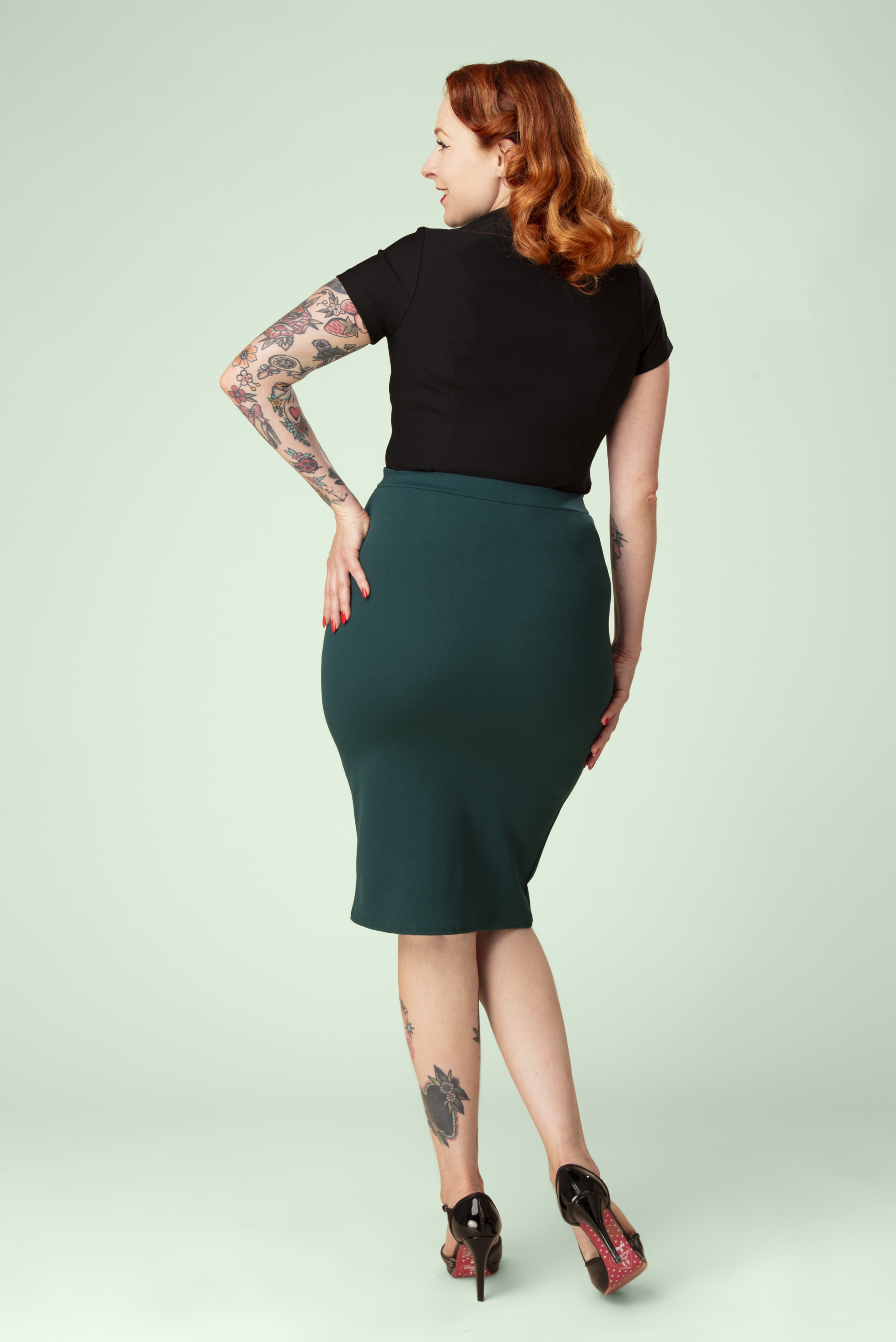 Vintage Chic for Topvintage - Topvintage exclusive ~ Bella midi rok in bosgroen 3