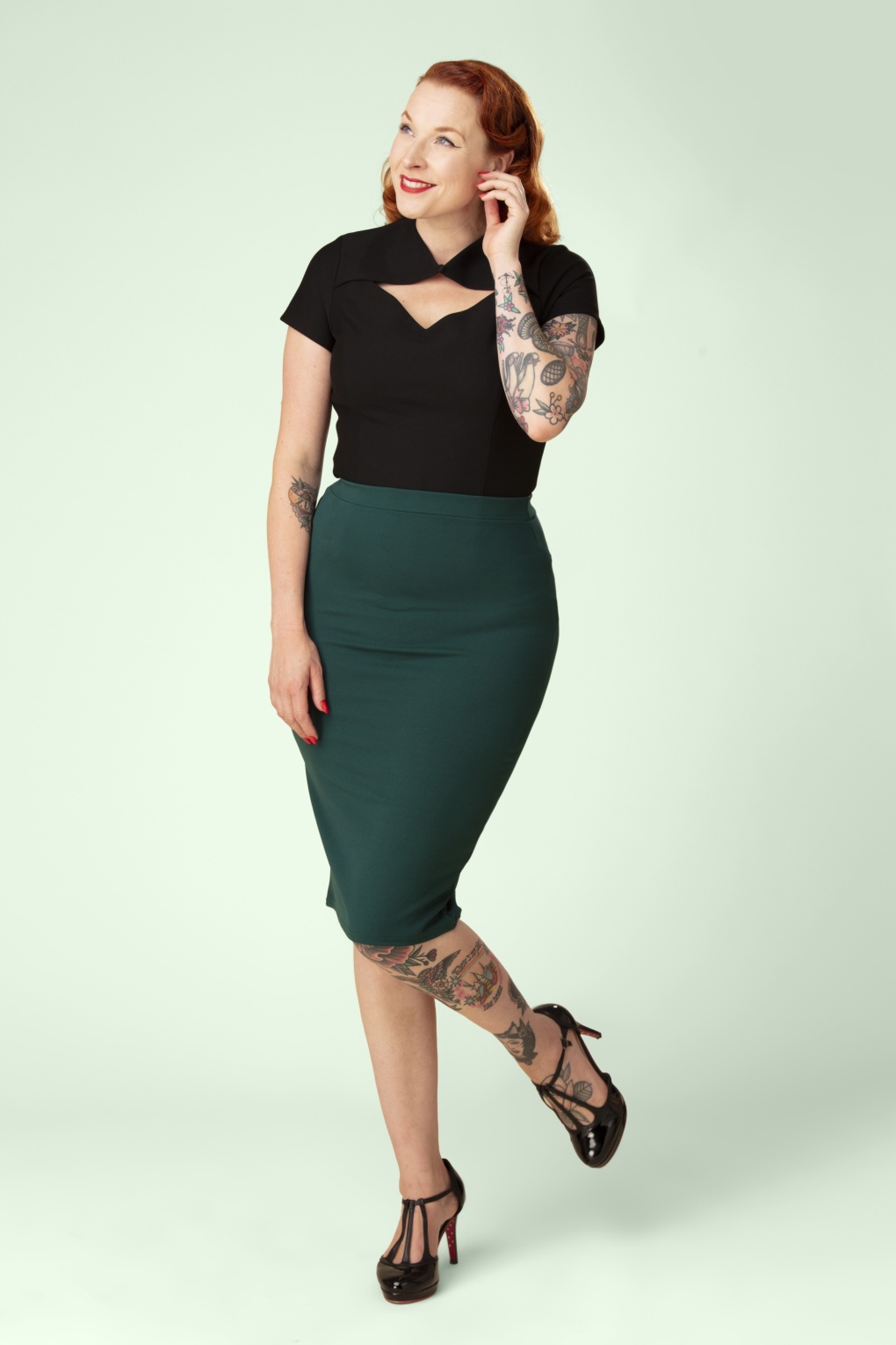 Vintage Chic for Topvintage - Exclusivité Topvintage ~ Jupe Midi Bella Années 50 en Vert Sapin