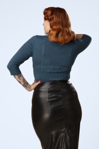 Banned Retro - Pointelle Bow Top in Stahlblau 3