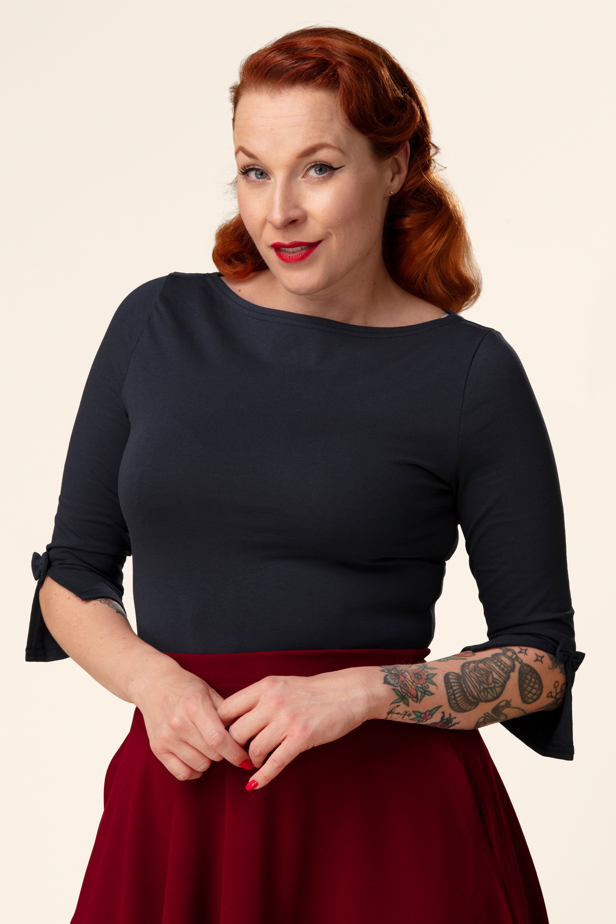 Banned Retro - Oonagh Top Années 50 en Bleu Marine