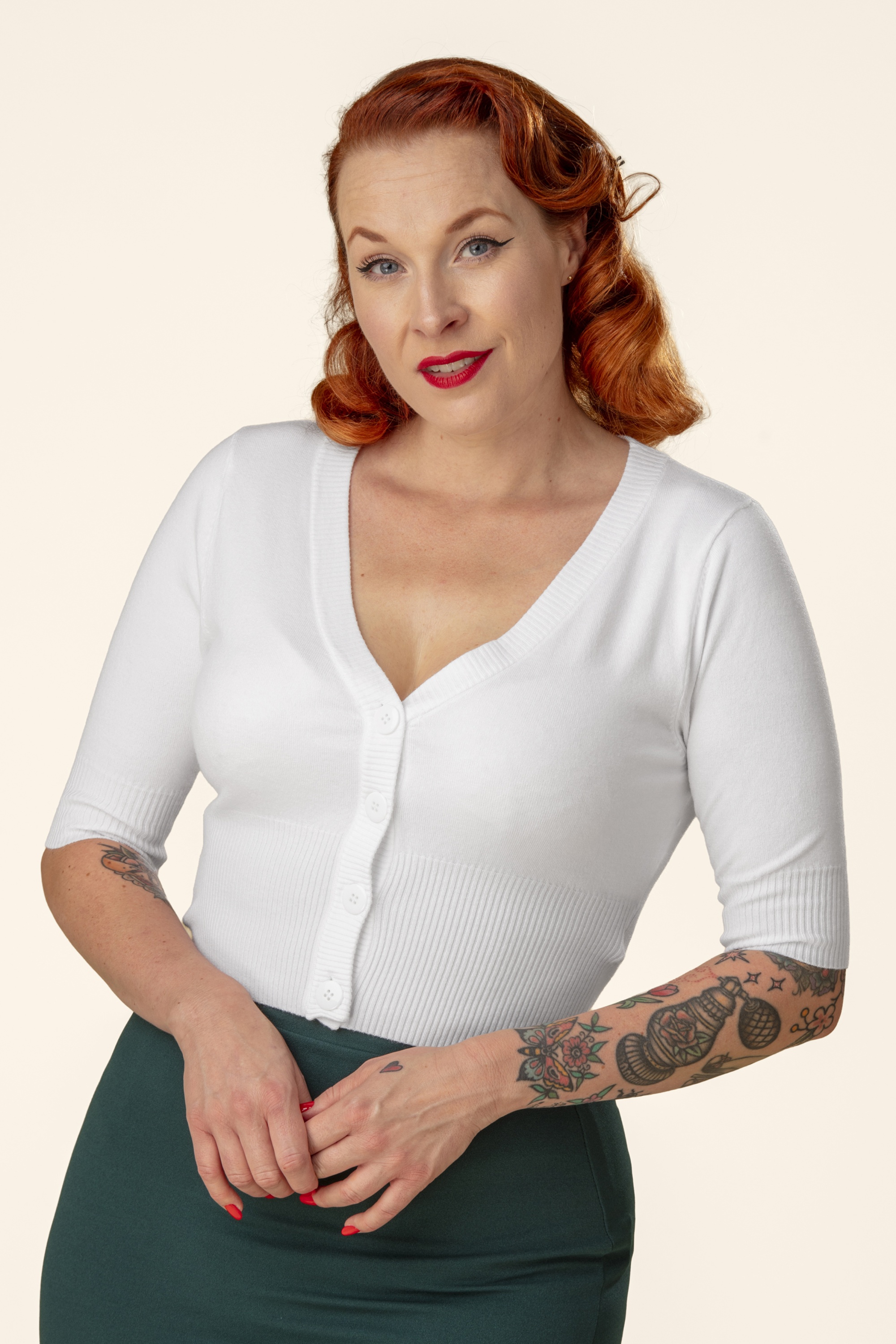 Banned Retro - Overload Cardigan Années 50 en blanc neige