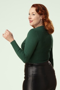 Banned Retro - Gilet en maille Dolly en vert foncé 3