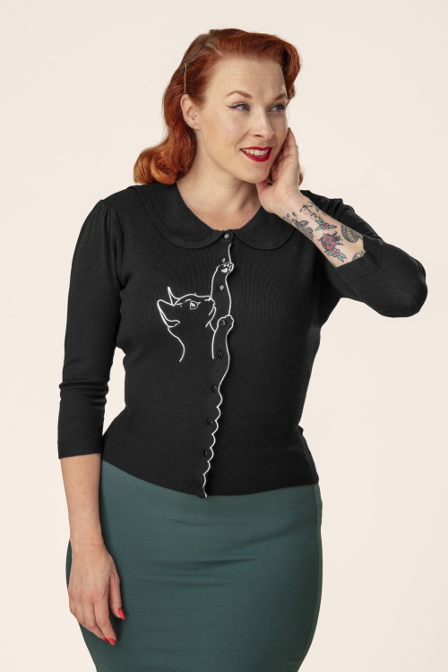 Banned Retro - Gilet Cat Scallop Collar en noir