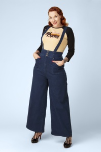 Banned Retro - Denim Day Trousers in Denim Blue