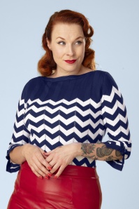 Banned Retro - Vanilla Top en Bleu Marine et Blanc