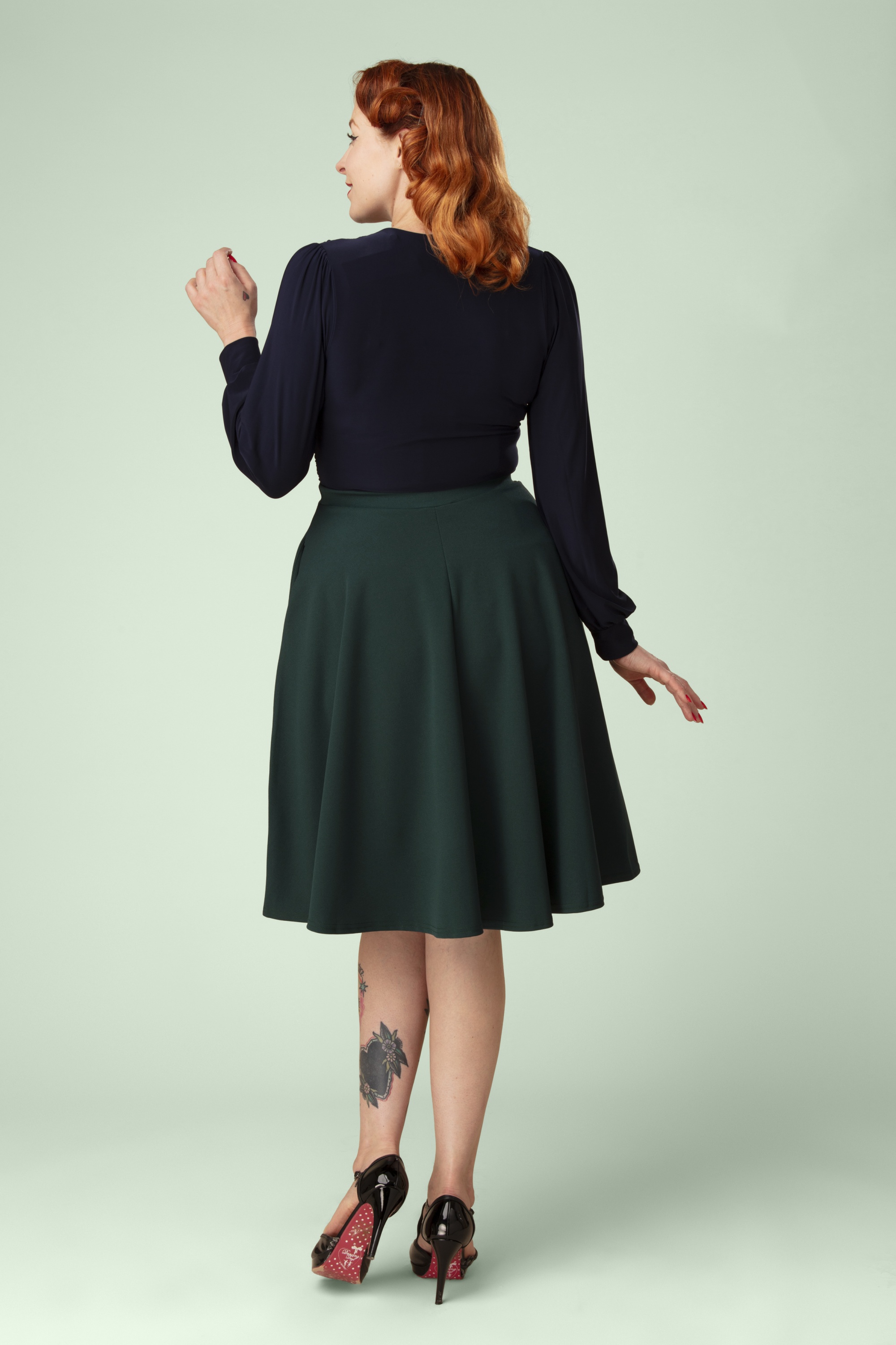 Vintage Chic for Topvintage - Exclusivité Topvintage ~ Sheila Swing Skirt Années 50 en Vert Sapin 4