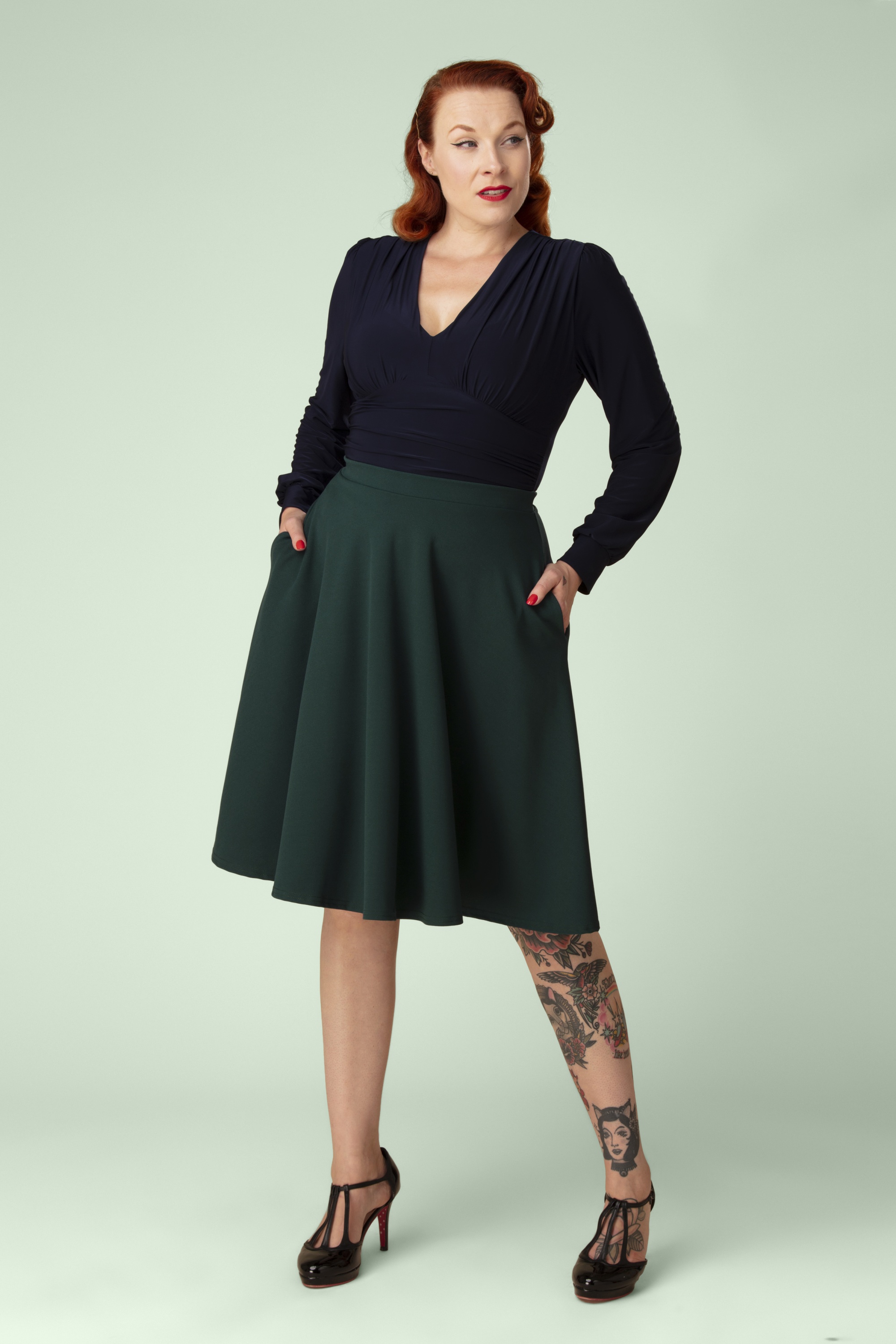 Vintage Chic for Topvintage - Exclusivité Topvintage ~ Sheila Swing Skirt Années 50 en Vert Sapin