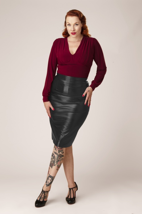 Vintage Chic for Topvintage - Exklusiv bei Topvintage ~ Lena Leder Look Bleistiftrock in Schwarz.