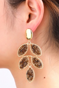 Day&Eve by Go Dutch Label - Beaded Botanica Earrings in Gold and Brown