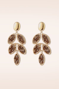 Day&Eve by Go Dutch Label - Beaded Botanica Earrings in Gold and Brown 2