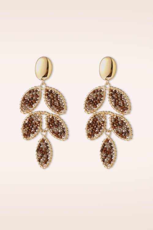 Day&Eve by Go Dutch Label - Beaded Botanica Earrings in Gold and Brown 2