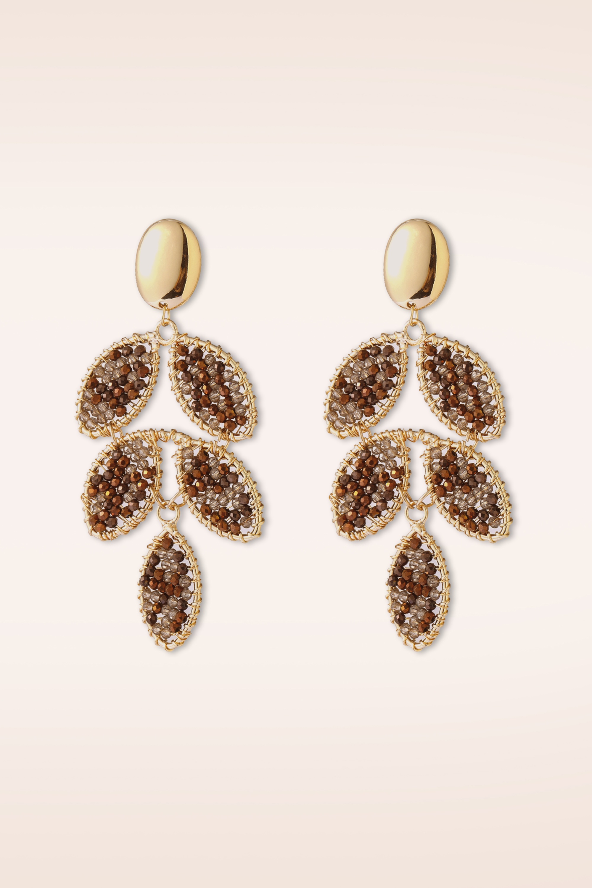 Day&Eve by Go Dutch Label - Beaded Botanica Earrings in Gold and Brown 2