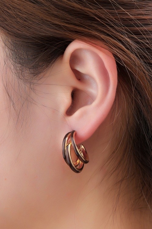 Day&Eve by Go Dutch Label - Triple Take Open Hoop Earrings in Gold and Brown