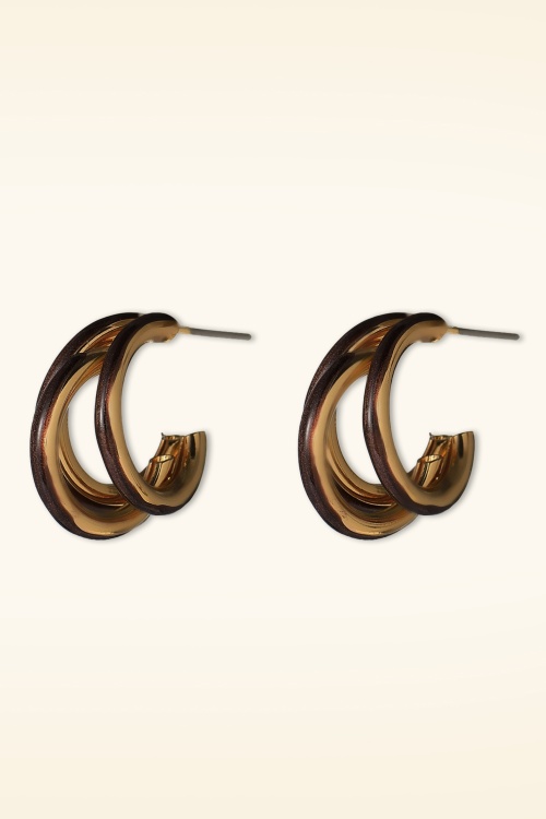 Day&Eve by Go Dutch Label - Triple Take Open Hoop Earrings in Gold and Brown 2
