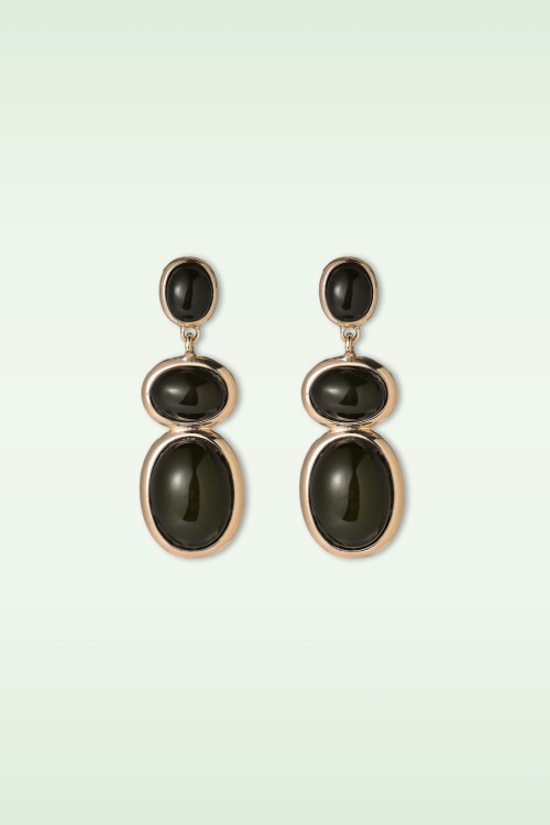 Day&Eve by Go Dutch Label - Pebble Drop Earrings in Gold and Dark Green 2