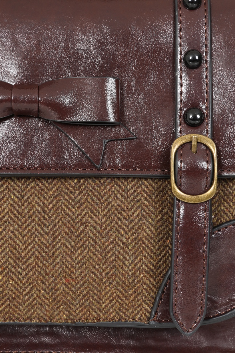 Banned Retro - Herringbone Heirloom Satchel Bag in Brown 2