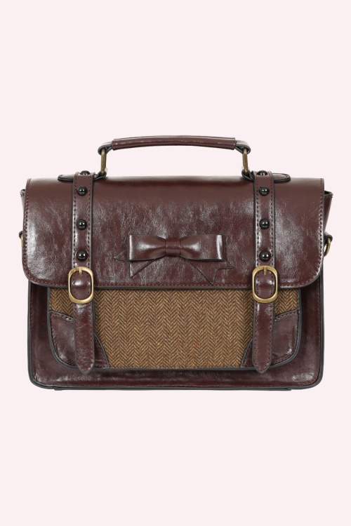 Banned Retro - Herringbone Heirloom Satchel Bag in Brown