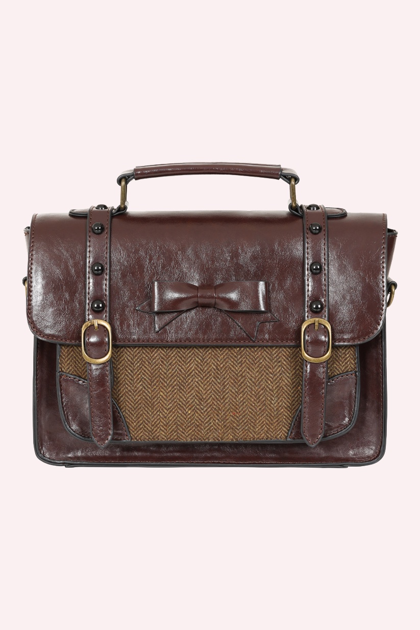 Banned Retro - Herringbone Heirloom Satchel Bag in Brown