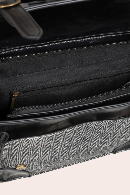 Banned Retro - Herringbone Heirloom Satchel Bag in Black 4