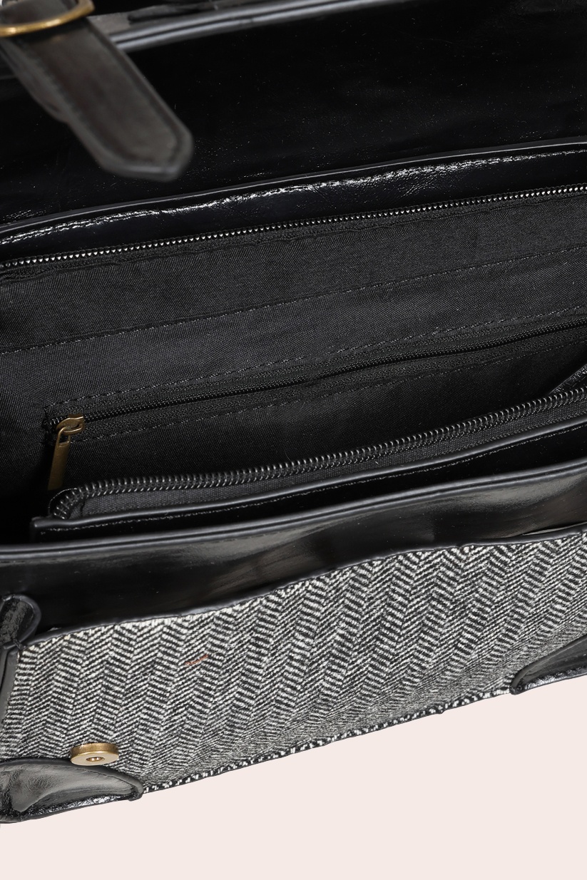Banned Retro - Herringbone Heirloom Satchel Bag in Black 4