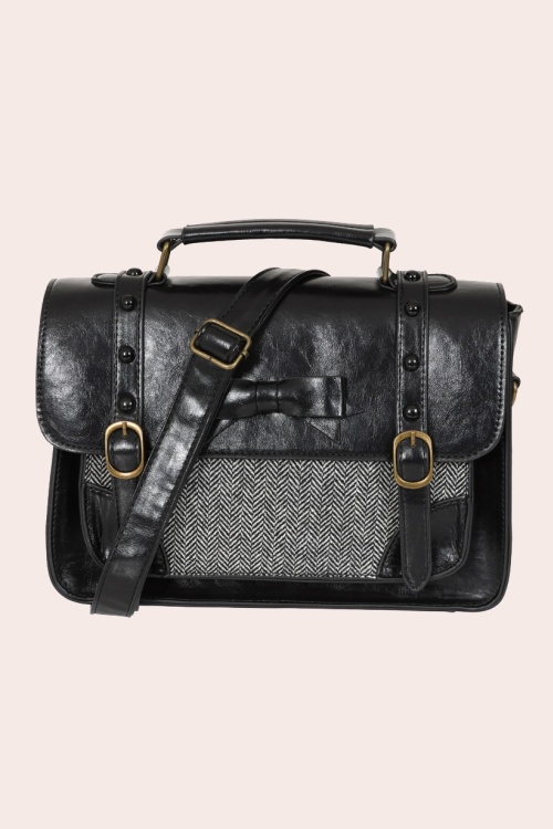 Banned Retro - Herringbone Heirloom Satchel Bag in Black 5