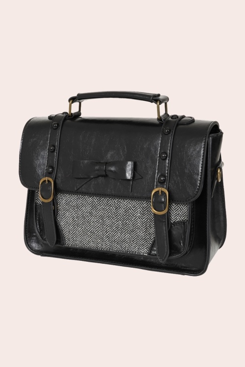 Banned Retro - Herringbone Heirloom Satchel Bag in Black 3