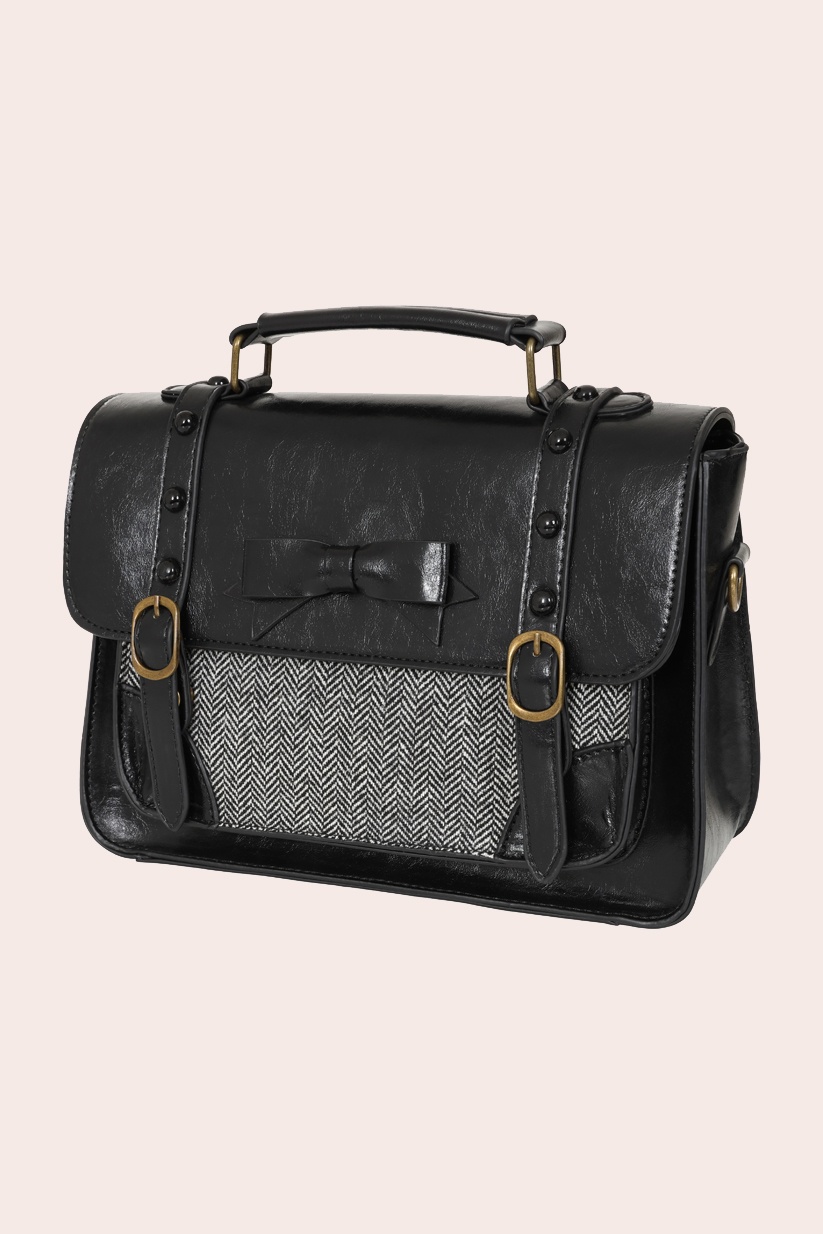 Banned Retro - Herringbone Heirloom Satchel Bag in Black 3