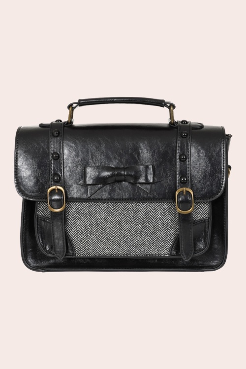 Banned Retro - Herringbone Heirloom Satchel Bag in Black