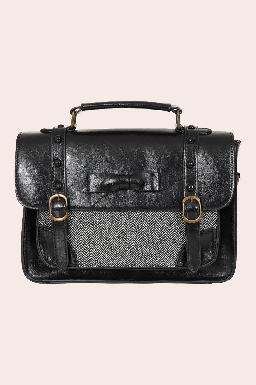 Banned Retro - Herringbone Heirloom Satchel Bag in Black