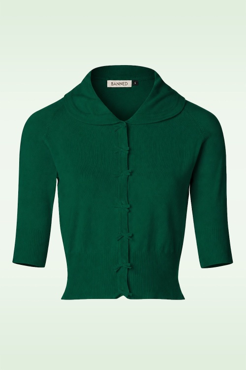 Banned Retro - 40s April Bow Cardigan in Dark Green