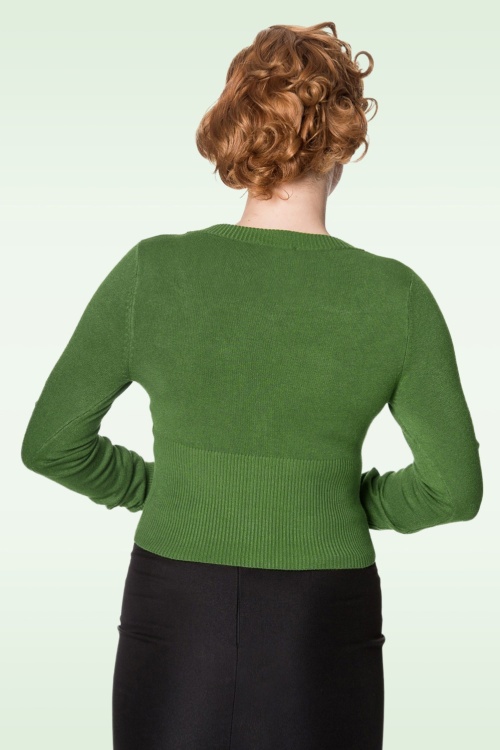 Banned Retro - 50s Lets Go Dancing Cardigan in Olive Green 4