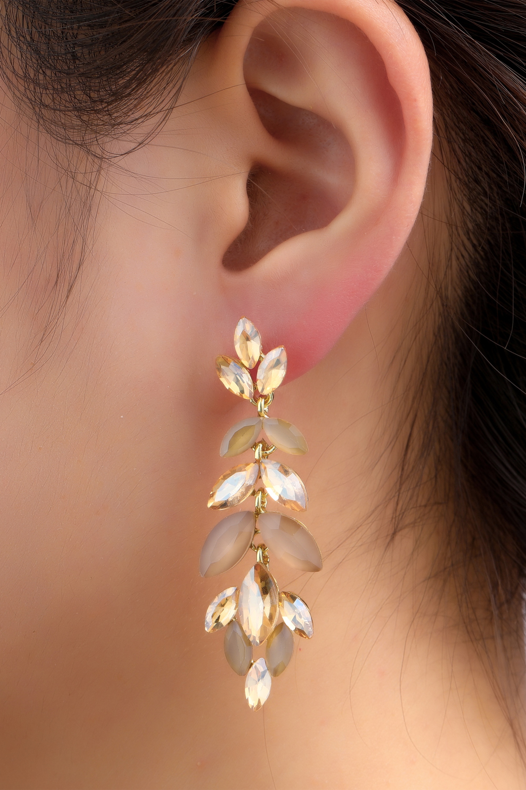 Day&Eve by Go Dutch Label - Ethereal Leaf Earrings in Taupe and Gold
