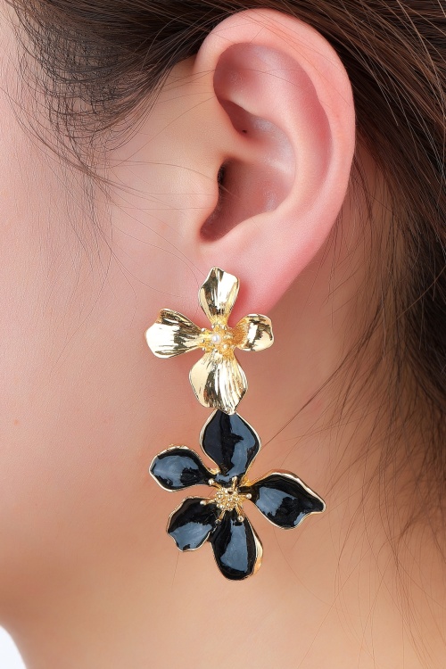 Day&Eve by Go Dutch Label - The Night Garden Earrings in Black and Gold
