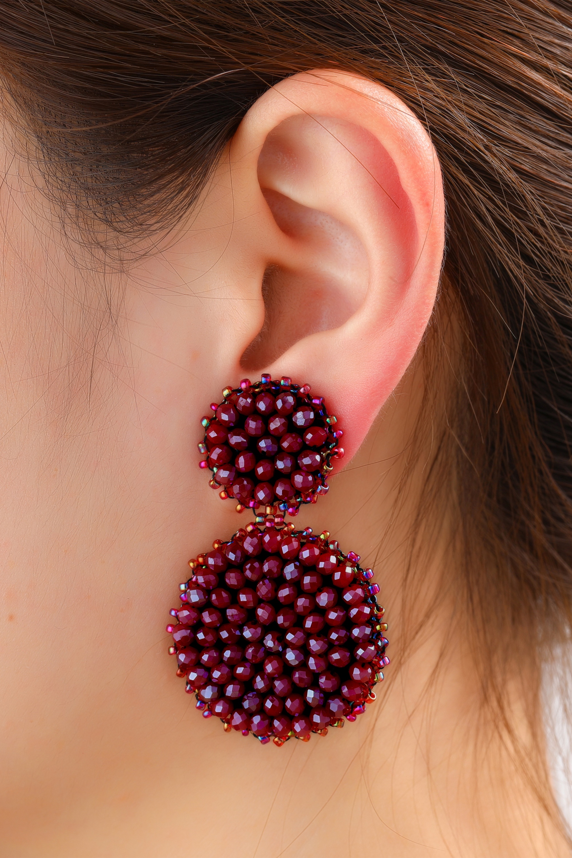 Day&Eve by Go Dutch Label - Sparkle Scoop Earrings in Burgundy