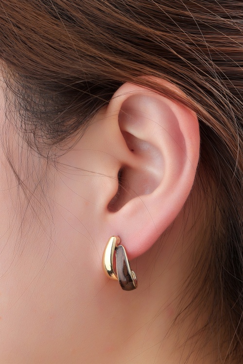Day&Eve by Go Dutch Label - Double Take Stud Earrings in Gold and Brown