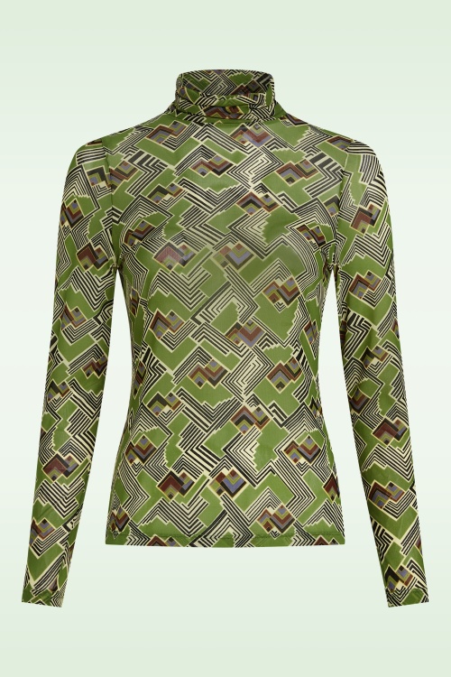 King Louie - Rollneck Leia Mesh Top in Posey Green 2