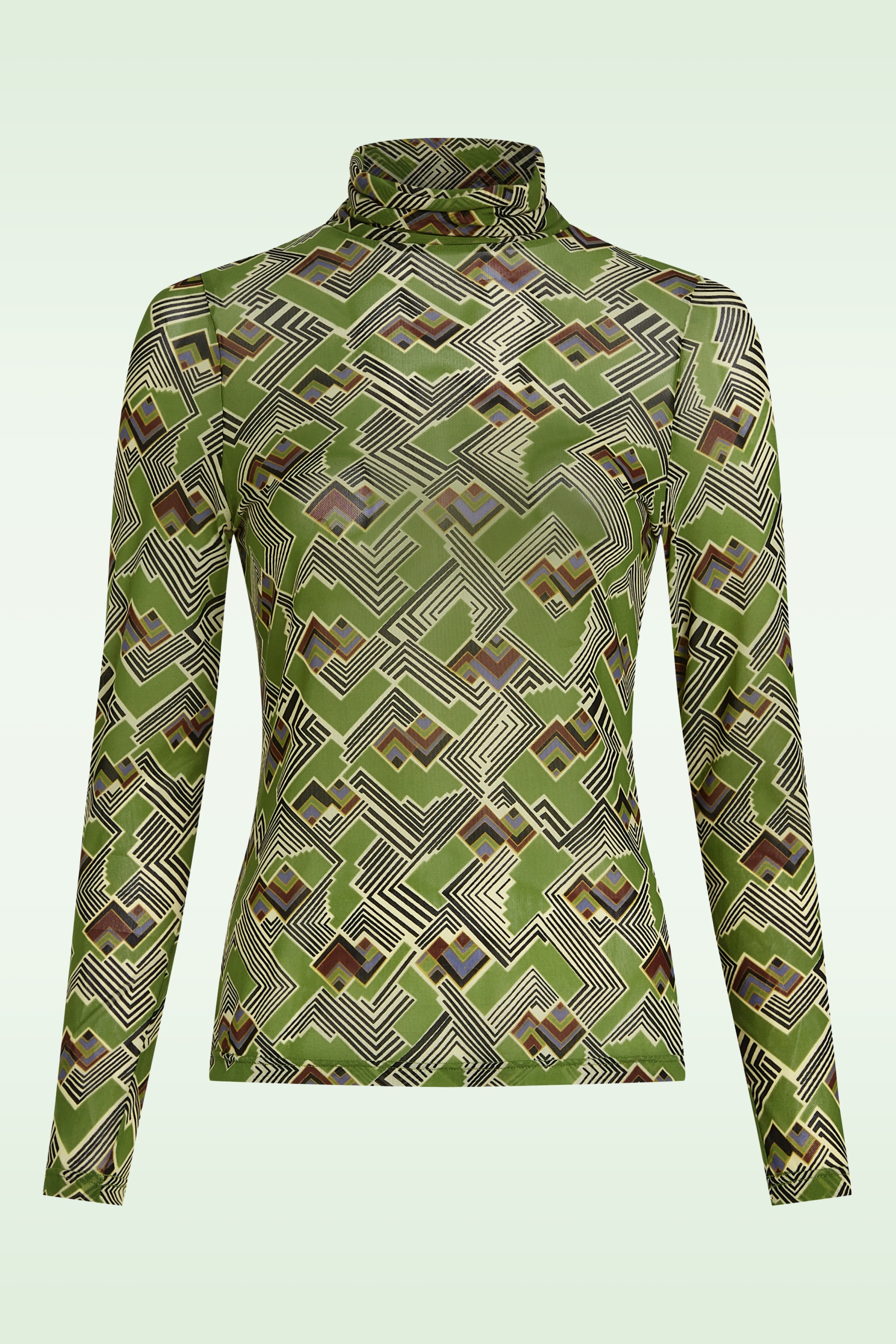 King Louie - Rollneck Leia Mesh Top in Posey Green 2