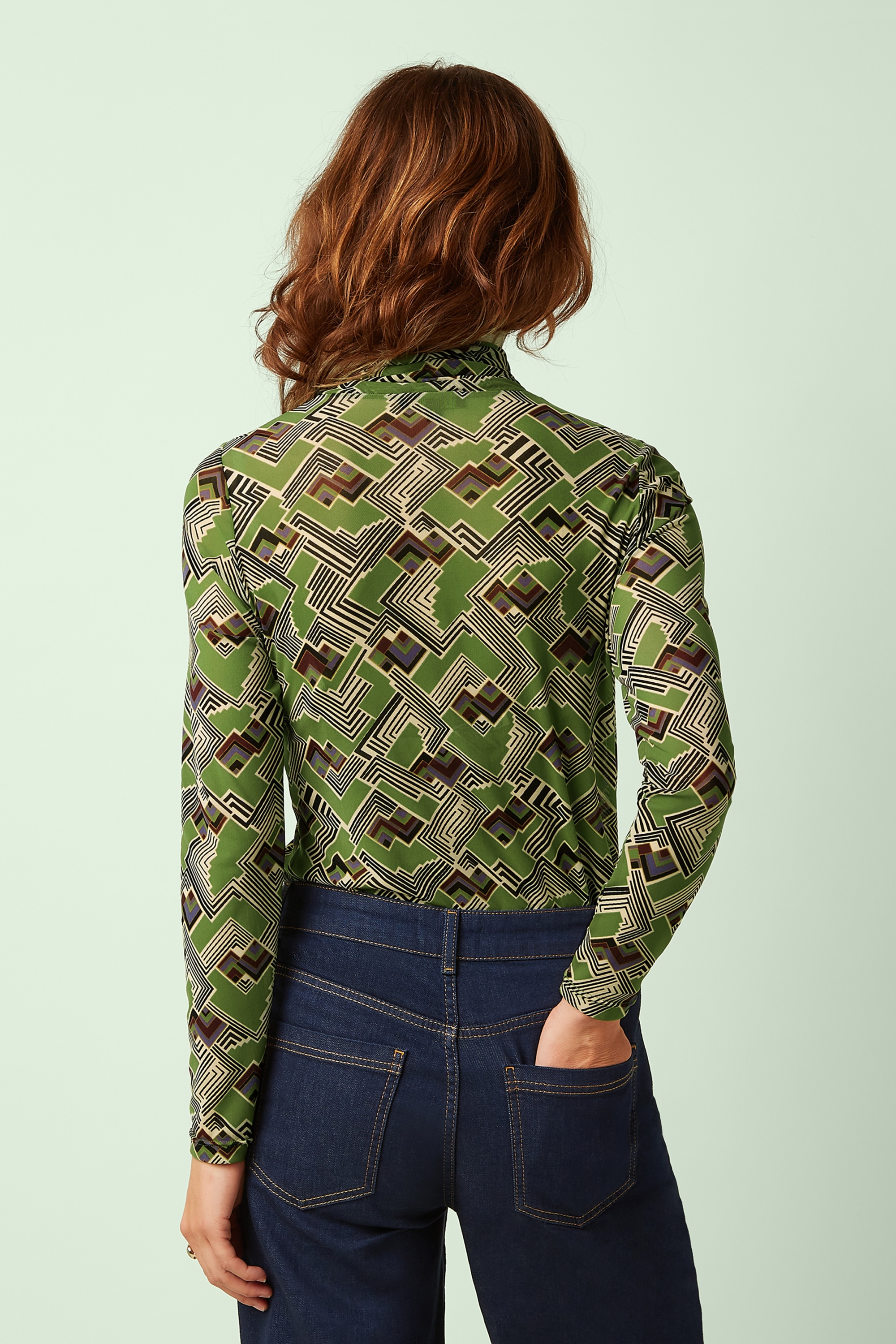 King Louie - Rollneck Leia Mesh Top in Posey Green 4
