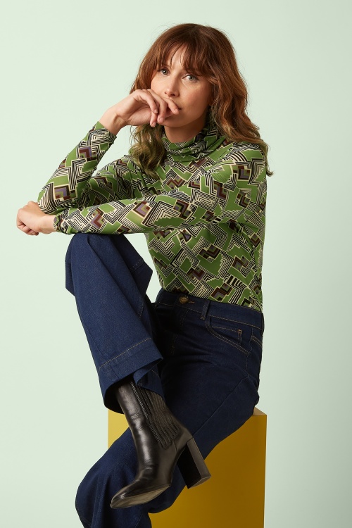 King Louie - Rollneck Leia Mesh Top in Posey Green