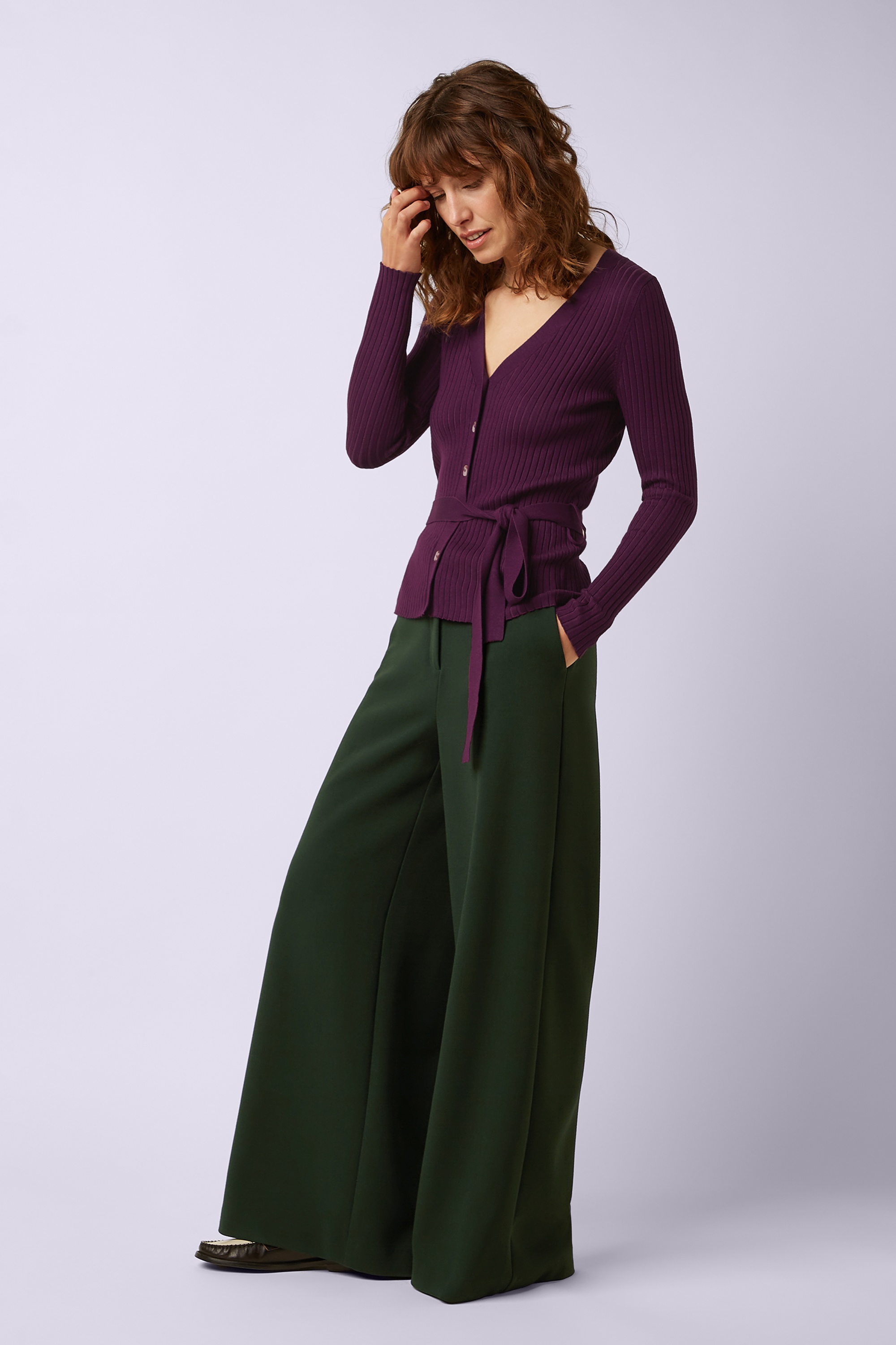 King Louie - Mila Rib Match Knit cardigan in caspia paars 3