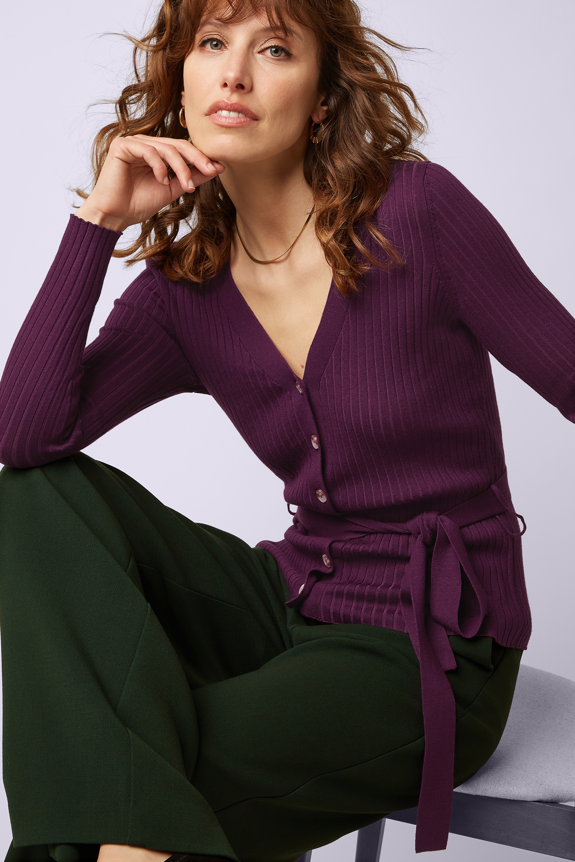 King Louie - Mila Rib Match Knit cardigan in caspia paars