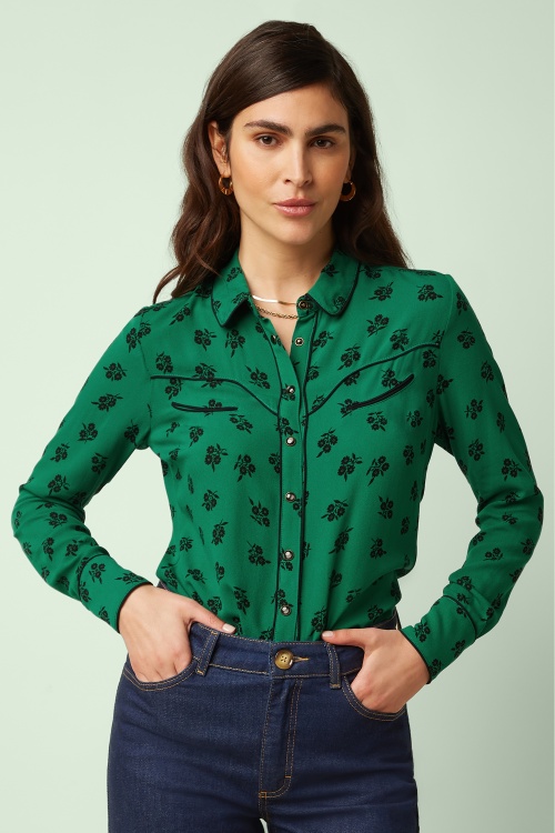King Louie - Rosie Farlane Western blouse in grasgroen