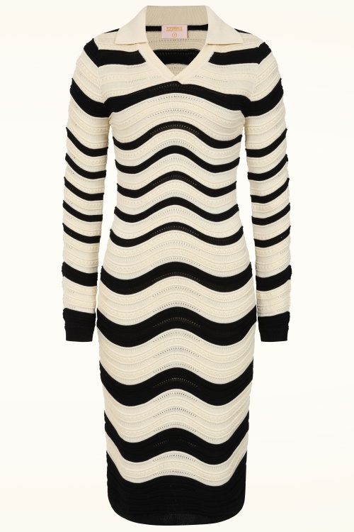 Topvintage Boutique Collection - Topvintage exclusive ~ Bibi Swirl Knitted Dress in Cream and Black 3